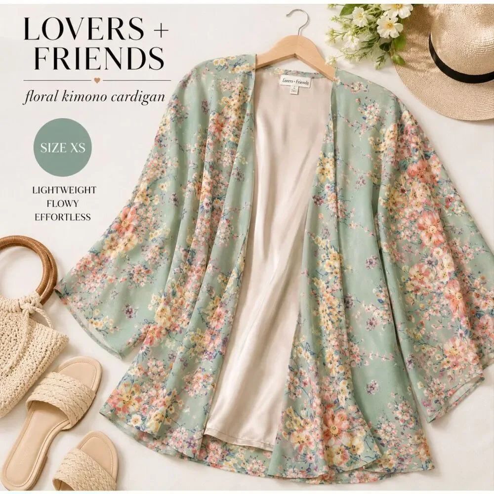 Lovers + Friends Sage Floral Open Front Duster Size XS
